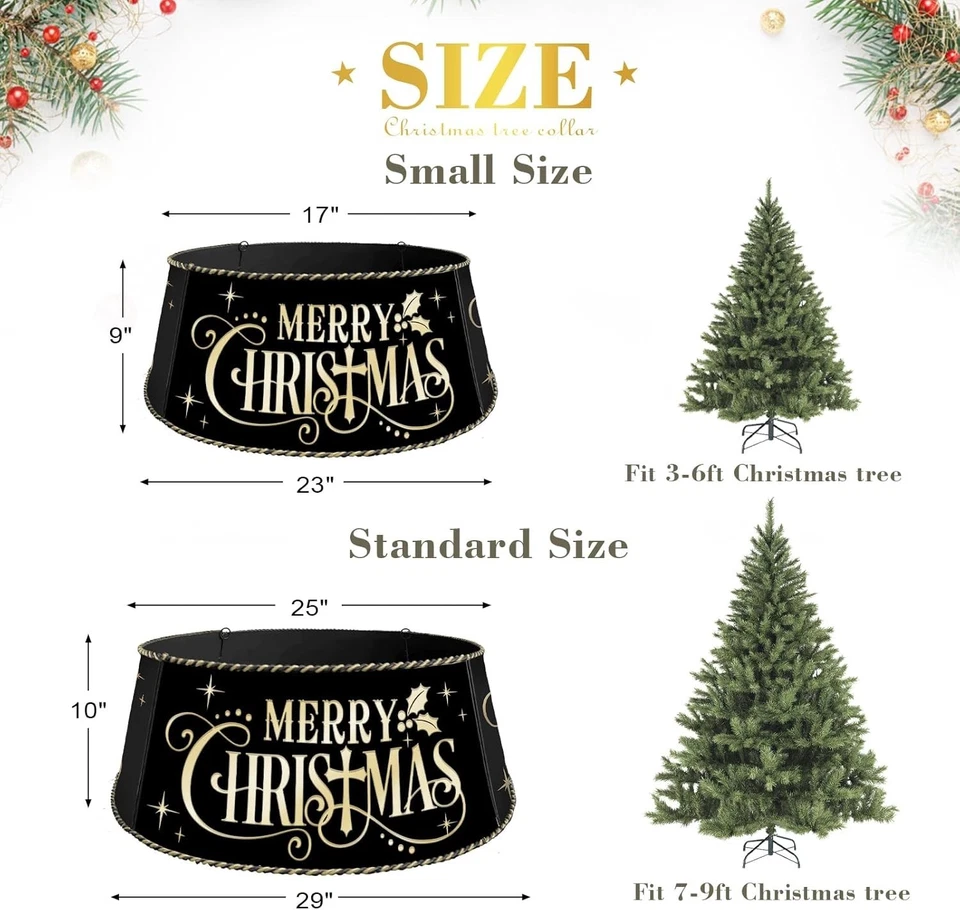 Metal Christmas Tree Collar Black Gold 23in Ring for Small Xmas Tree 3–6 Ft - Image 2 of 4