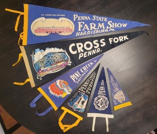 Lot of Six Vintage Travel Pennants primarily Pennsylvania area 1950s