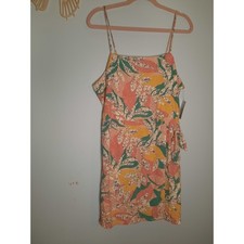 Nine West Sz Large, Multicolor Leaf Floral Print Mini Dress, Tie Waist, Summer