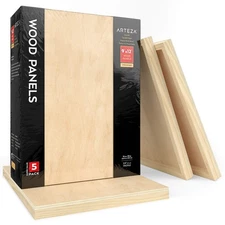 ARTEZA Wooden Canvas Board, 9x12 Inch, Pack of 5 | Cradled Office Product