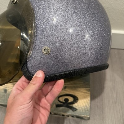 VINTAGE 1970'S Silver METALLIC FLAKE MOTORCYCLE HELMET W/BUBBLE SHIELD | eBay VINTAGE 1970'S Silver METALLIC FLAKE MOTORCYCLE HELMET W/BUBBLE SHIELD | eBay