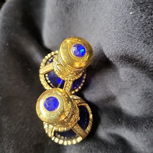 Gold Banded Blue Glass Roma Tear Bottles - Picture 3 of 3