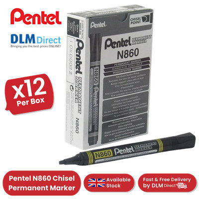 Pentel N860 Permanent schwarz Keilspitze Marker - langlebig & zuverlässig, 12er Pack