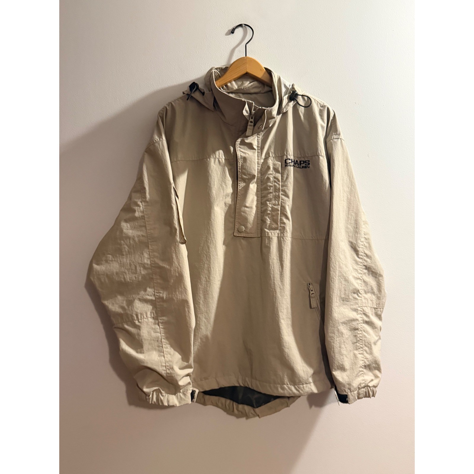 Chaps Ralph Lauren, Vintage 90s Chaps Ralph Lauren Anorak Jacket Tan Khaki Pullover Mens Large