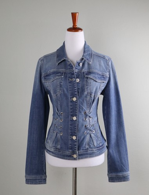 #ad WHITE HOUSE BLACK MARKET NWT $160 Grommet Trucker Jean Jacket Top Size Medium $63.99