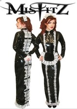 Misfitz blk PVC & lace lockable Maids hobble dress.  Two way zip.   SIZE 18. CD