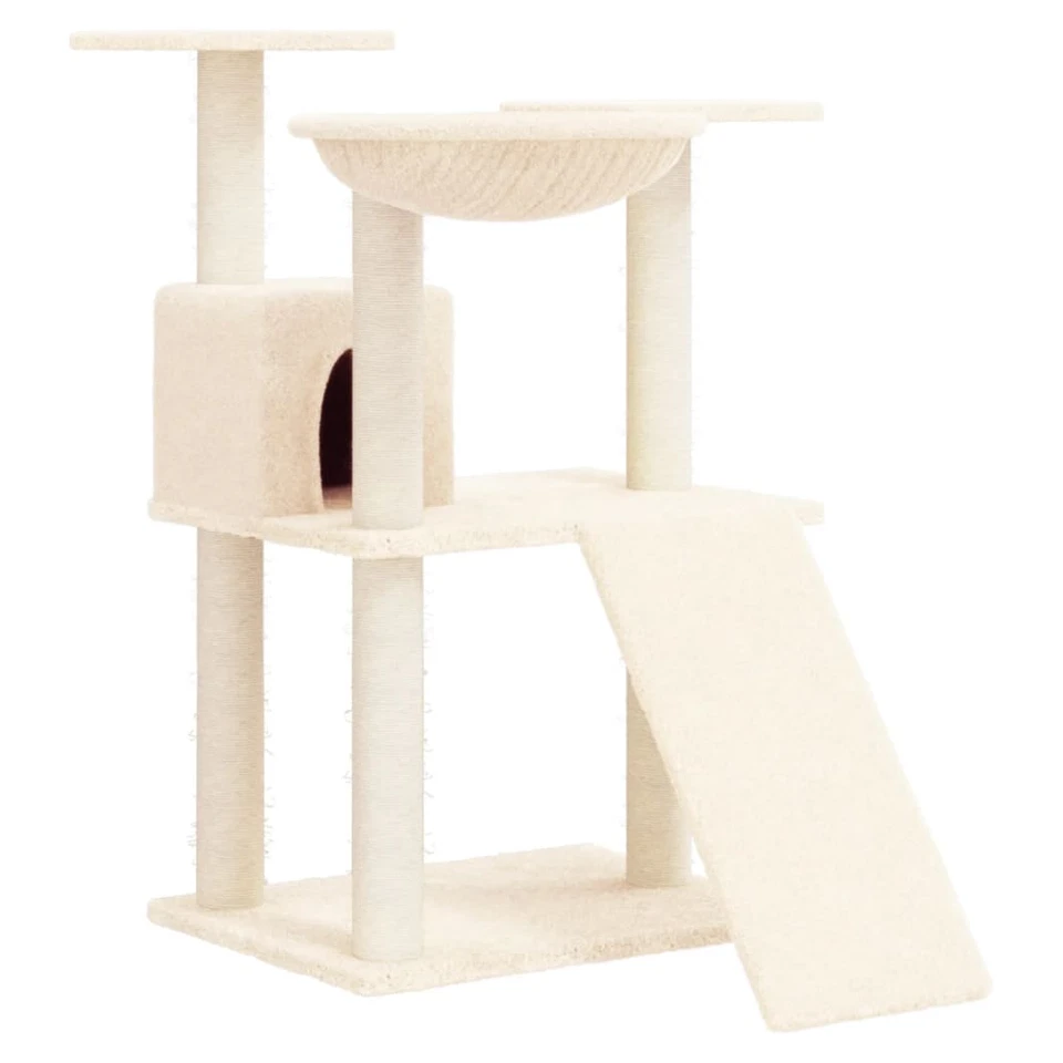 vidaXL Cat Tree 83cm – Cream Scratching Post Tower with Sisal, Activity Centre  - Image 2 of 4
