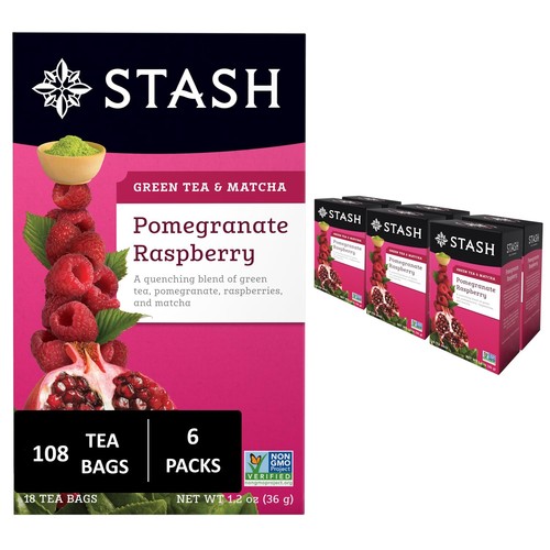 Stash Tea Pomegranate Raspberry & Matcha Green Tea - Caffeinated, Non-Gmo 