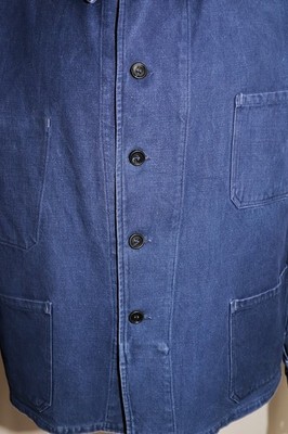 French 1940s Hook Collar Blue Indigo Metis Cotton Work Chore