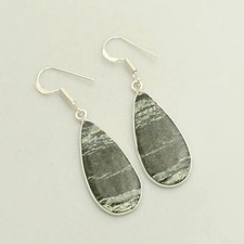Silver Line Jasper Gemstone Handmade Drop Dangle Earrings Jewelry 1.8