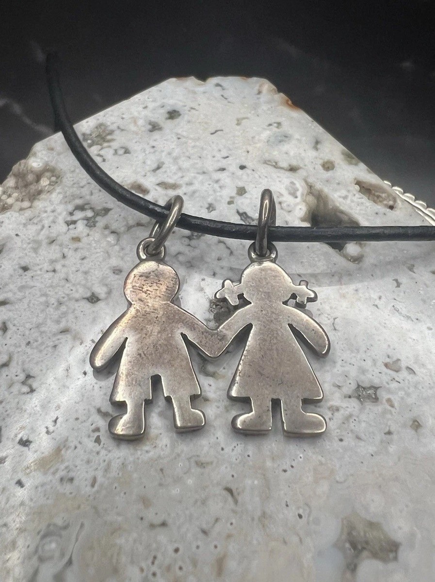 VTG 950 Silver Tous Boy And Girl Silhouette Pendant Necklace 16''