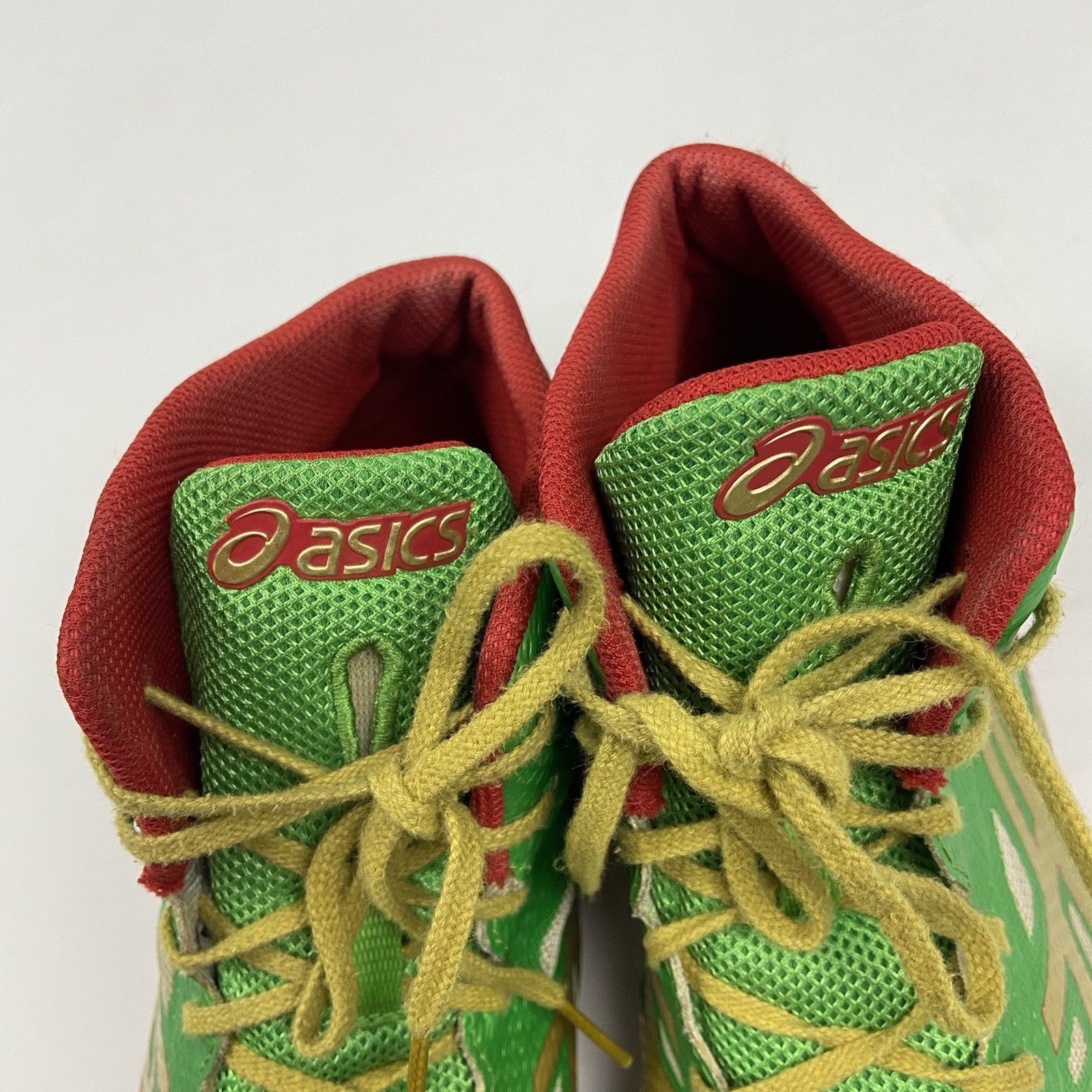 Rare ASICS JB Elite Wrestling Shoes J3A1Y Jordan Burroughs Green/Red/Gold Sz 14 thumbnail 12