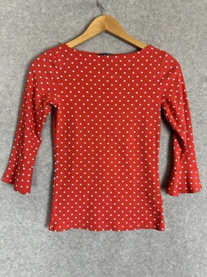 Lauren Ralph Lauren Women s S Orange Red Polka Dot Knit Top Bell Sleeves Preppy