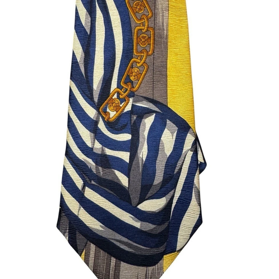 Corbata vintage condesa Mara - diseño de cadena náutica y rayas - 100 % seda - EE. UU. Foto 2 de 4