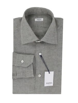 Barba Napoli Gris Clair Solide Lin Chemise - Slim - 15.75, 40 - (BN912236) - Photo 1/4