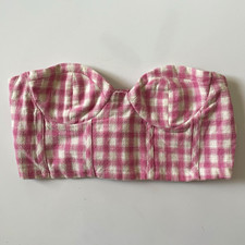 Zara Pink White Gingham Strapless Bustier Top Zip Closure Women s S
