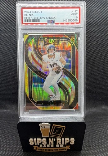 2024 Panini Select - Premier Level Bo Nix #117 Red & Yellow Shock Prizm (RC)