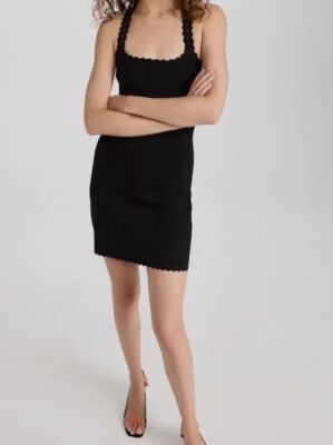 $650 Victoria Beckham Women Black Scalloped Strap Mini Dress Size