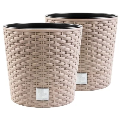 PROSPERPLAST 2x vaso da fiori fioriera effetto rattan sopravaso fioriera rotonda 20 cm moka