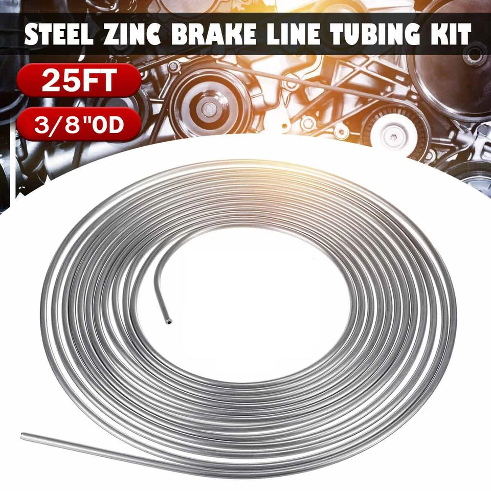 2x Kit de Tubos de Línea de Freno - Flexible Doble Acero Galvanizado 3/8" OD 25 ft Rollo Foto 2 de 4