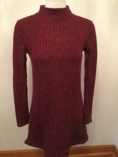 Urban outfitters Burgundy Shimmer Mock Neck Long Sleeve Dress Net Sz S