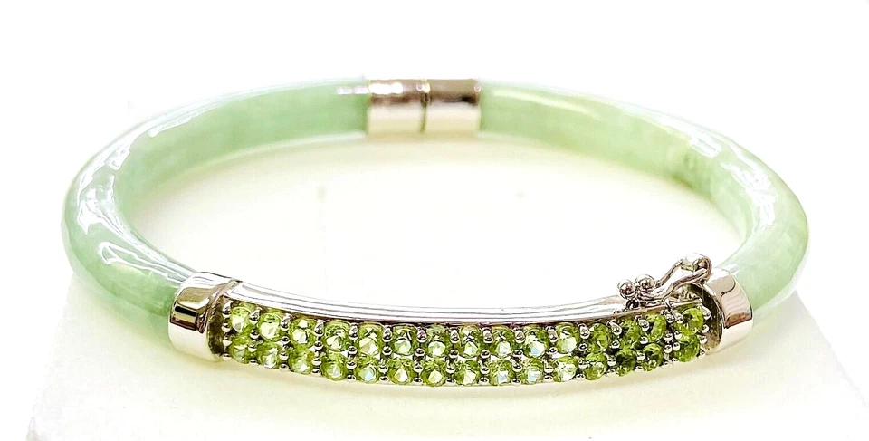 Brazalete Brazalete HSN Jade de Antaño Verde Esterlina Jade y Peridoto Bisagras S/M Foto 2 de 4