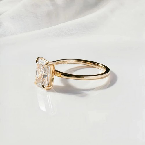 2.50 CTW Radiant Cut Moissanite Solitaire Wedding Ring 14K Yellow Gold Plated - Picture 3 of 11