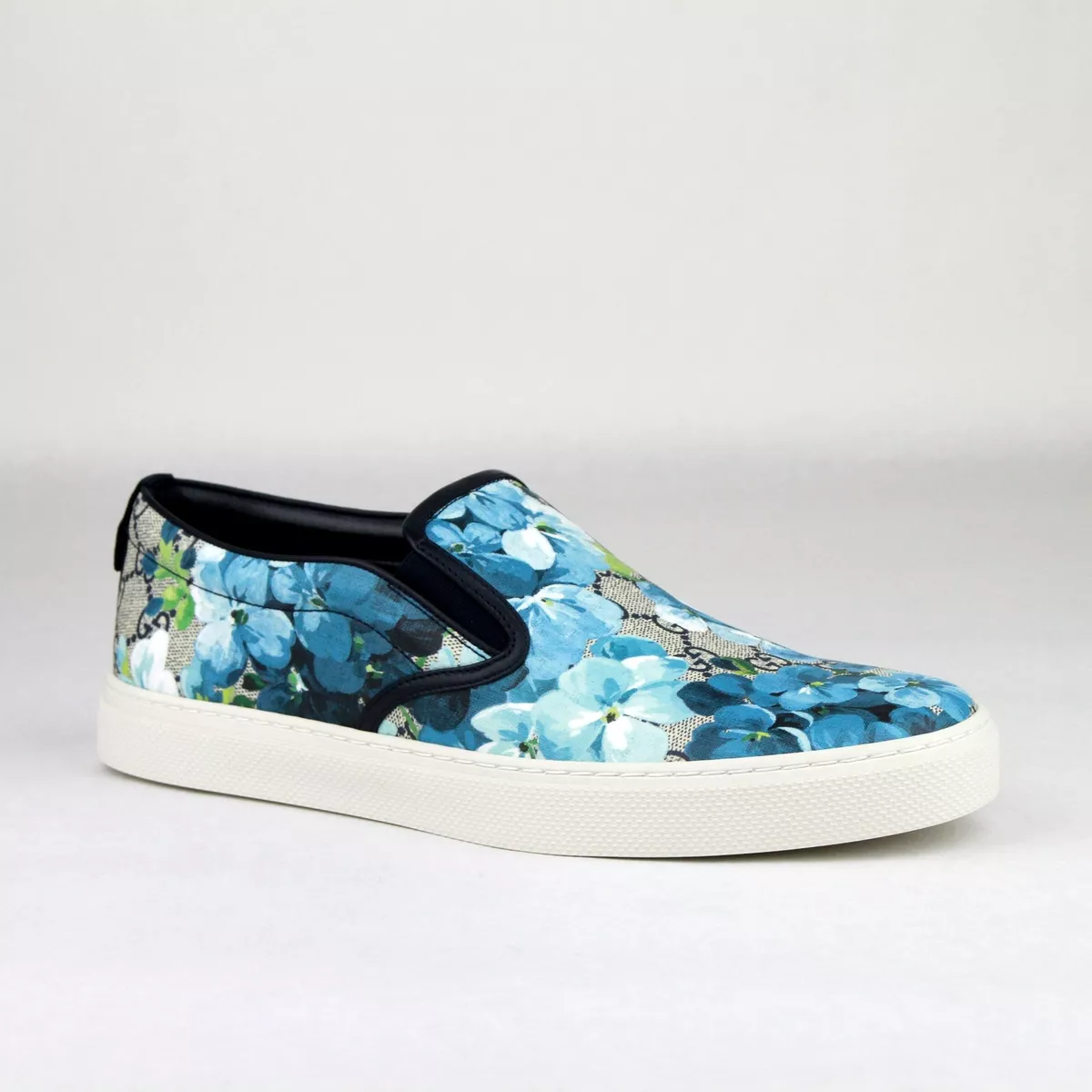 Gucci Supreme GG Bloom Print Blue Flower Slip On Sneakers 407362 8471 | eBay