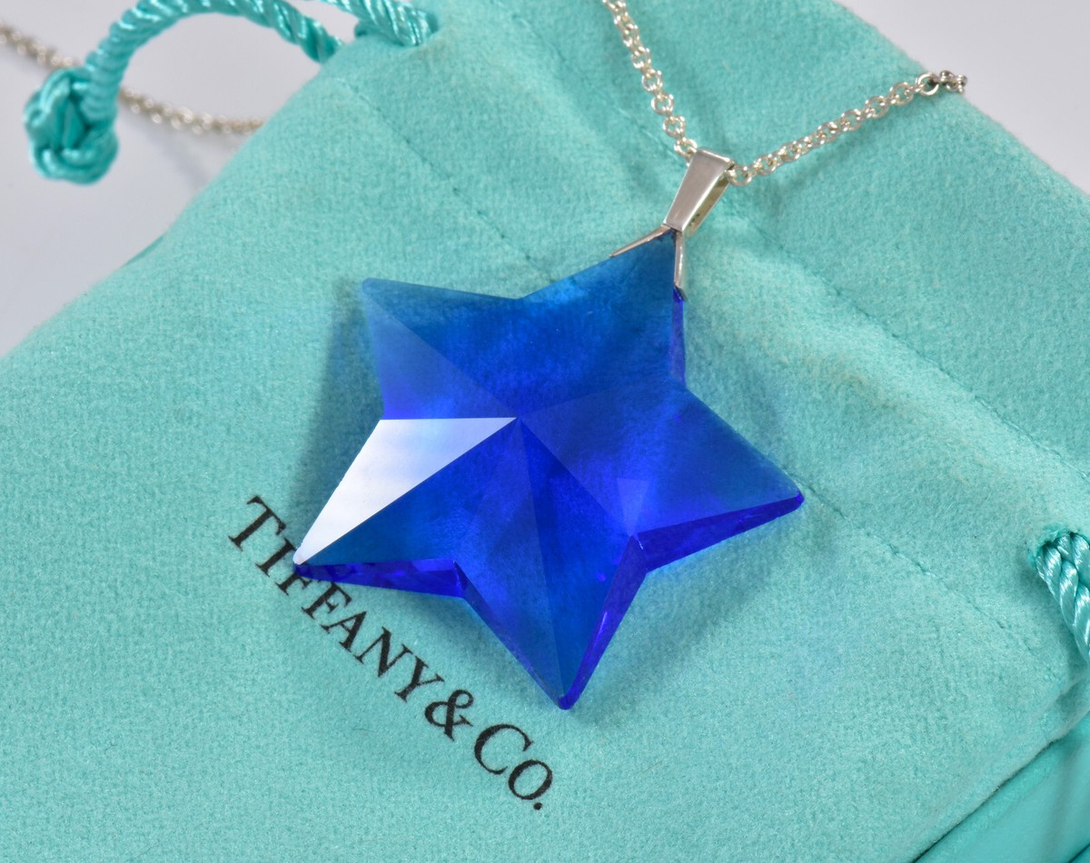 Tiffany & Co Silver XL Huge Blue Crystal Star Pendant 18