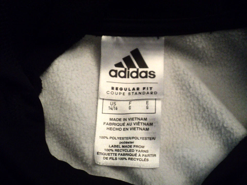 Adidas Hoodie Regular Fit Boys Size L (14-16) Kangaroo Pocket Black Lightweight - Image 3 of 3