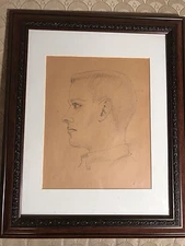 Vintage "Portrait Of A Young Man" Pencil Drawing - Framed