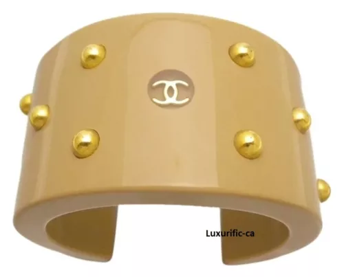 SUPER SALE -AUTH. Vintage CHANEL Wide Bangle with Gold Plated studs.