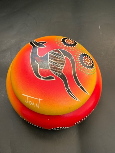 Kangaroo Hand Painted Terracotta Covered Box QLD Australia Waterhole Dreaming