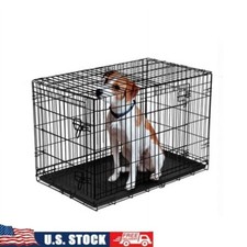 Double Door Foldable Metal Dog Crate W/ Divider Puppies Small Dogs 22 Inch New
