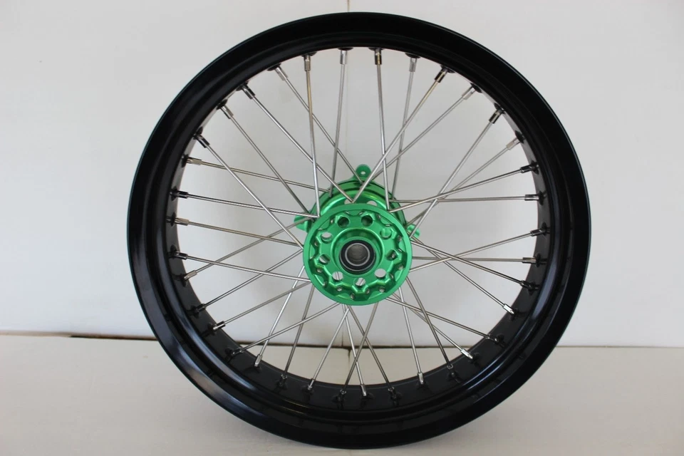 Ruedas Kawasaki KX250F KX450F buje verde llanta negra 17" 2006/2018 Supermoto Foto 4 de 4