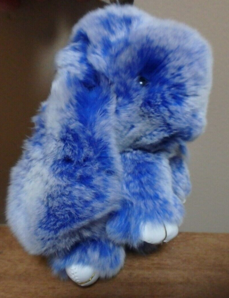 Large Bunny Keychain Frosted Blue Soft Real Rex Rabbit Fur Bag