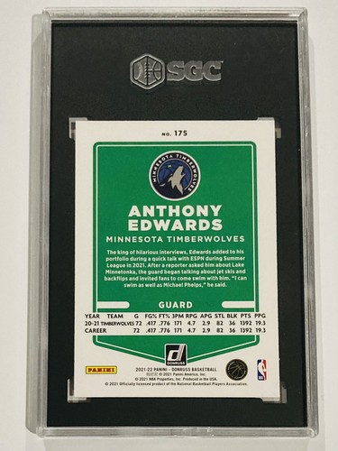 2021-22 Panini Donruss #175 Anthony Edwards SGC 10 Gem Mint Holo Orange Laser - Picture 2 of 2