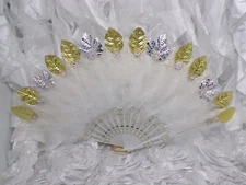 Embellished Art Deco Victorian Style Feather Fan - Open Fan Flapper Beauty 3