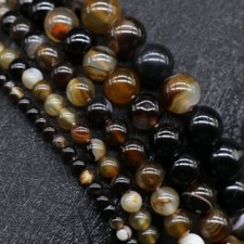 Natural Brown Stripe Agate Gemstone Round Loose Beads 6mm 8mm 10mm 12mm 15.5"
