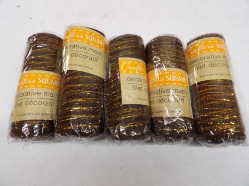 5X Crafter's Square Decorative Mesh - New - 6" x 5 yd - Dark Brown/Gold