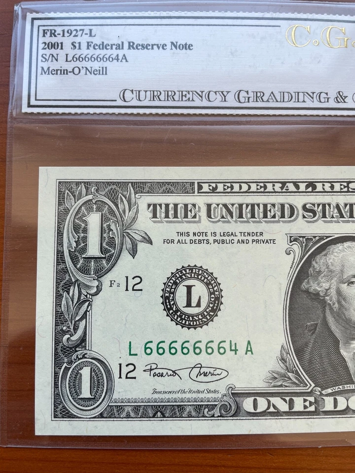 FR 1927 $1 2001 "SERIAL # SOLID 6's - 4" FEDERAL RESERVE NOTE RAW GEM - Image 3 of 3