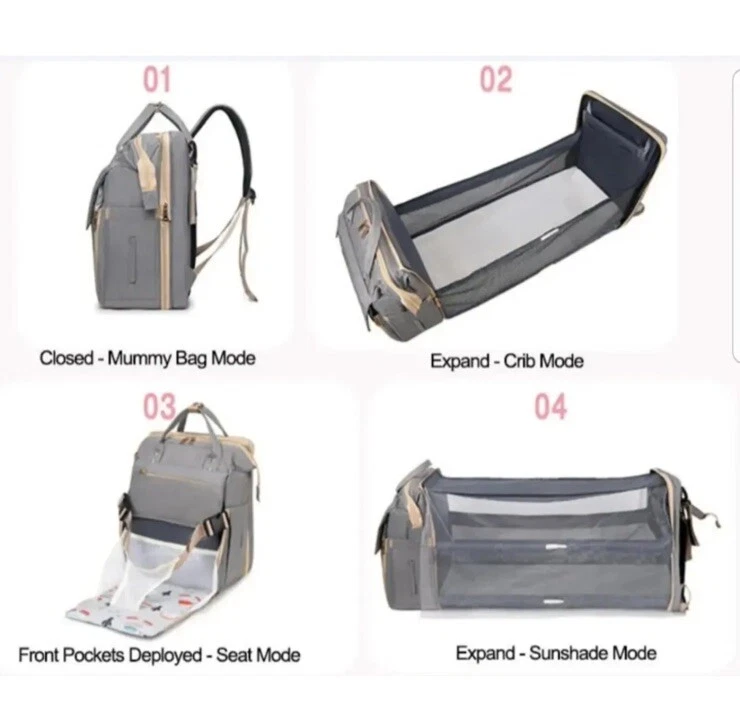 BABY CHANGING BAG BACKPACK DAD MUM BABY TRAVEL BAG BED SEAT SHADE DIAPER UK
Opens in a new window or