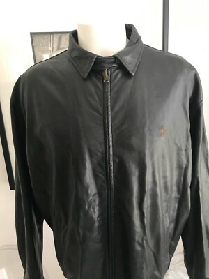 Men's VTG Polo Ralph Lauren Full-Zip Dark Brown Bomber Leather