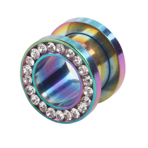 PAIR Stainless Steel RAINBOW CZ Ear Gauges Ear Plugs Flesh Tunnels 8g - 5/8" - Picture 4 of 5