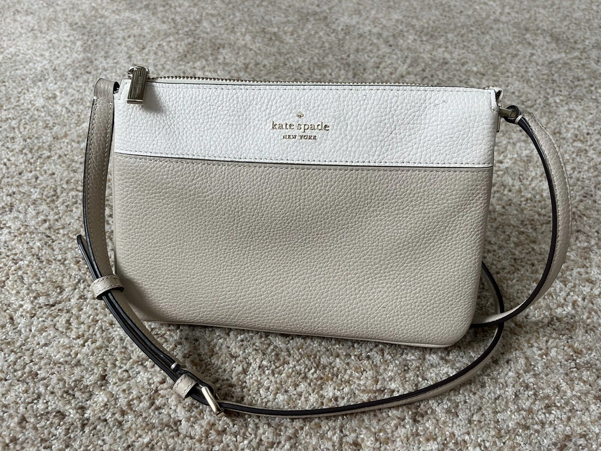 Kate Spade Leila Colorblock triple gusset crossbody Purse w/gift Bag warm  beige