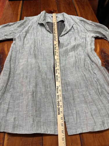 Eilleen Fisher RN 78121 Jacket Gray/Silver Size Large 3/4 Sleeve Crinkle Pockets - Picture 7 of 9