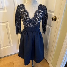 NAVY LACE Eliza J fit and flare knee length long sleeved lace blue dress Size 2
