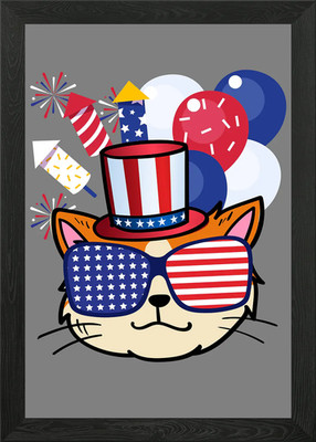 4. Juli Party Katze gerahmtes Wandbild Poster Leinwanddruck Bild