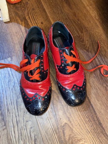 Miller & Ben Triple Threat Tap Shoes Red & Black Size 40 1/2 USED & WORN