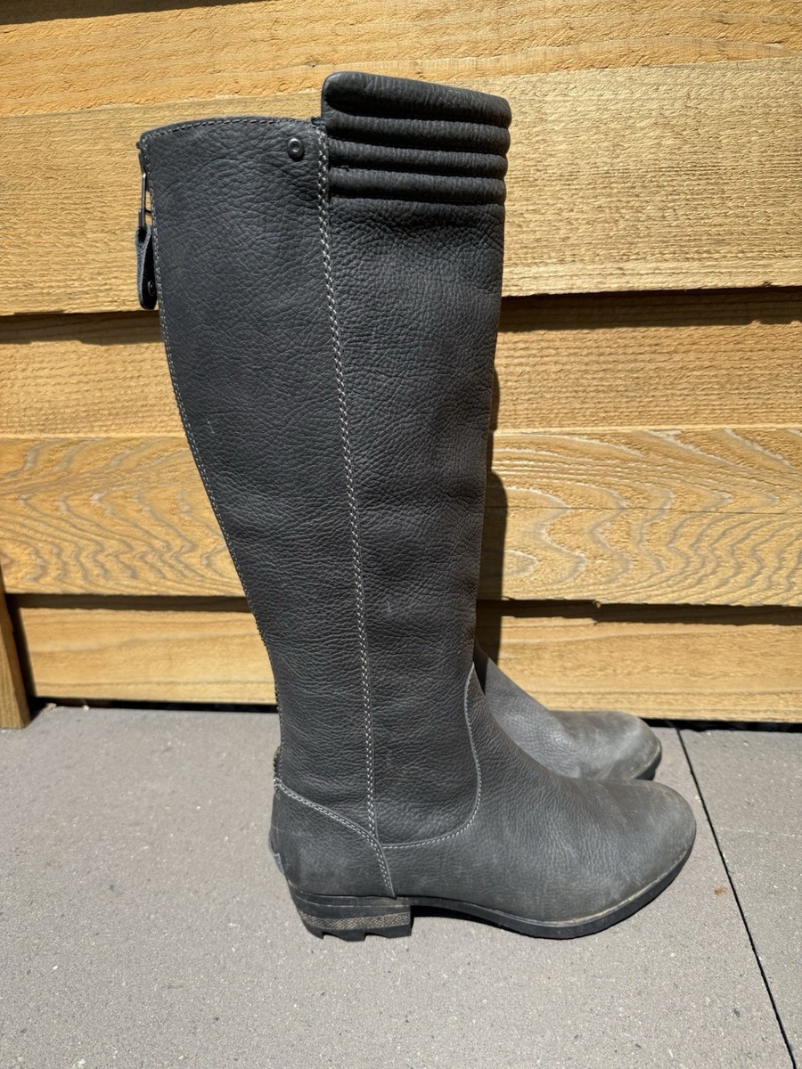 SOREL Danica NL2546-010 Dark Gray Leather Tall Moto Back Zip Boots
